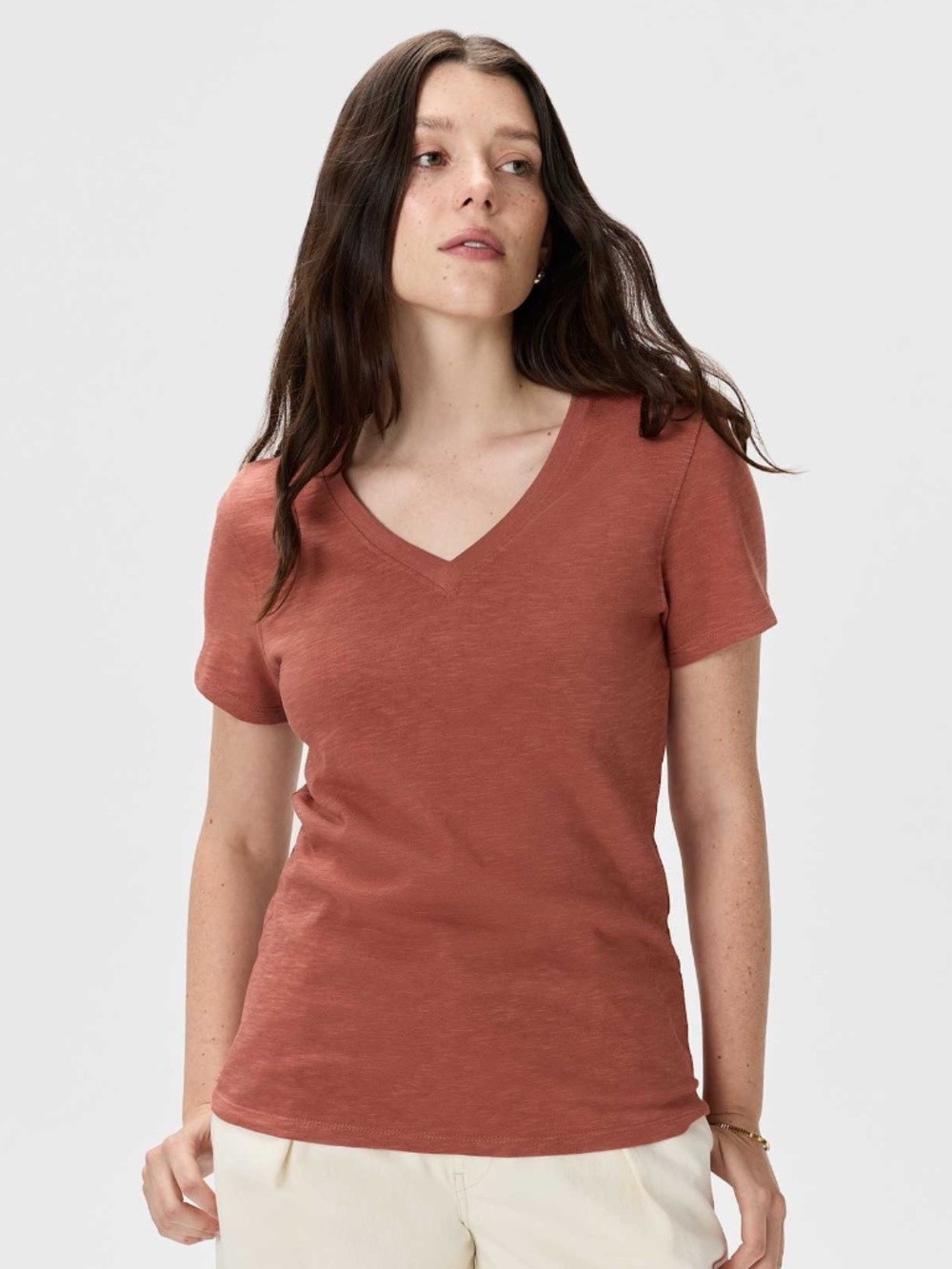 Quince 100% Organic Cotton Slub V-Neck Tee Rose Powder Size Medium